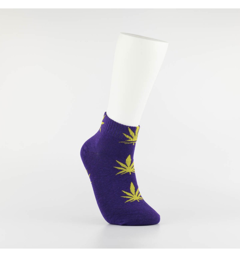 Kojinės vyrams itin trumpos "Weed" (violetinė/geltona)