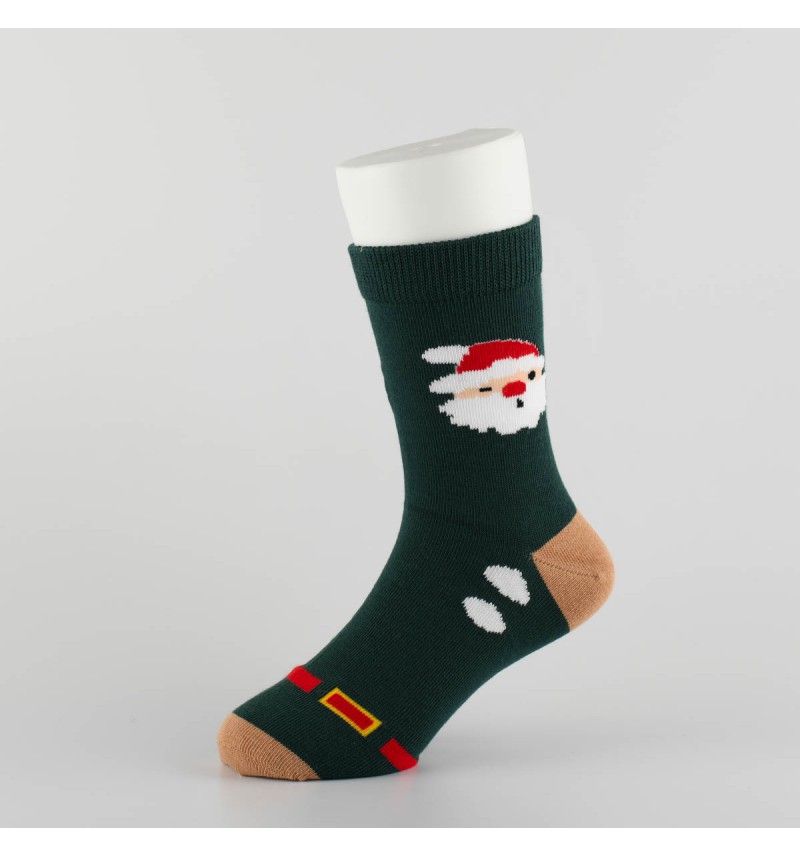 Šventinės kojinės vaikams "Kalėdų senelis" (t. žalia/ruda)